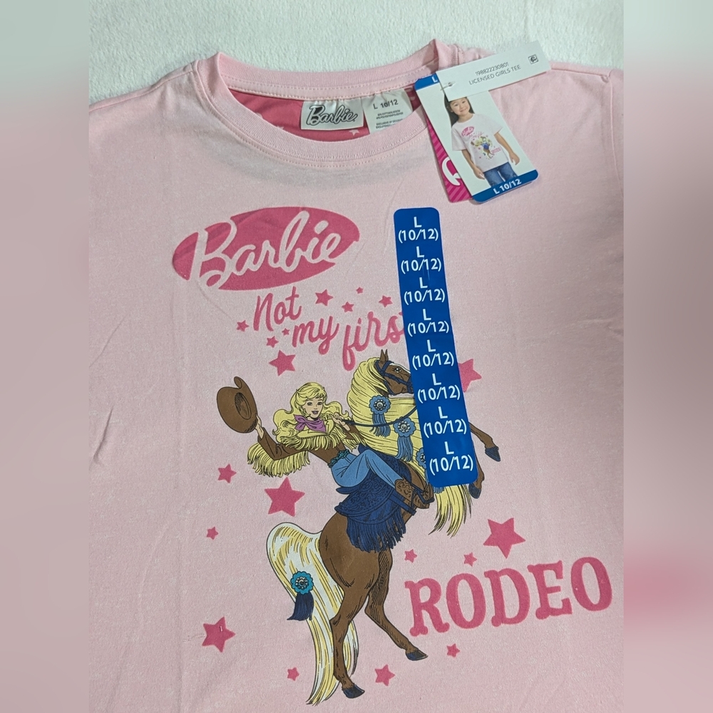 Barbie Pink Kids Girls Rodeo T-Shirt - Picture 2 of 16